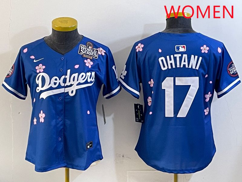 Women Los Angeles Dodgers 17 Ohtani Blue Sakura Edition 2025 Nike MLB Jersey style 3